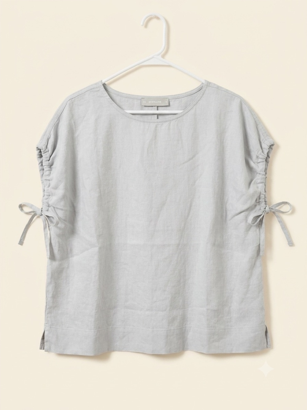 Everlane 100% Linen Cinch Sleeve Drawstring Top Light Blue (Small)